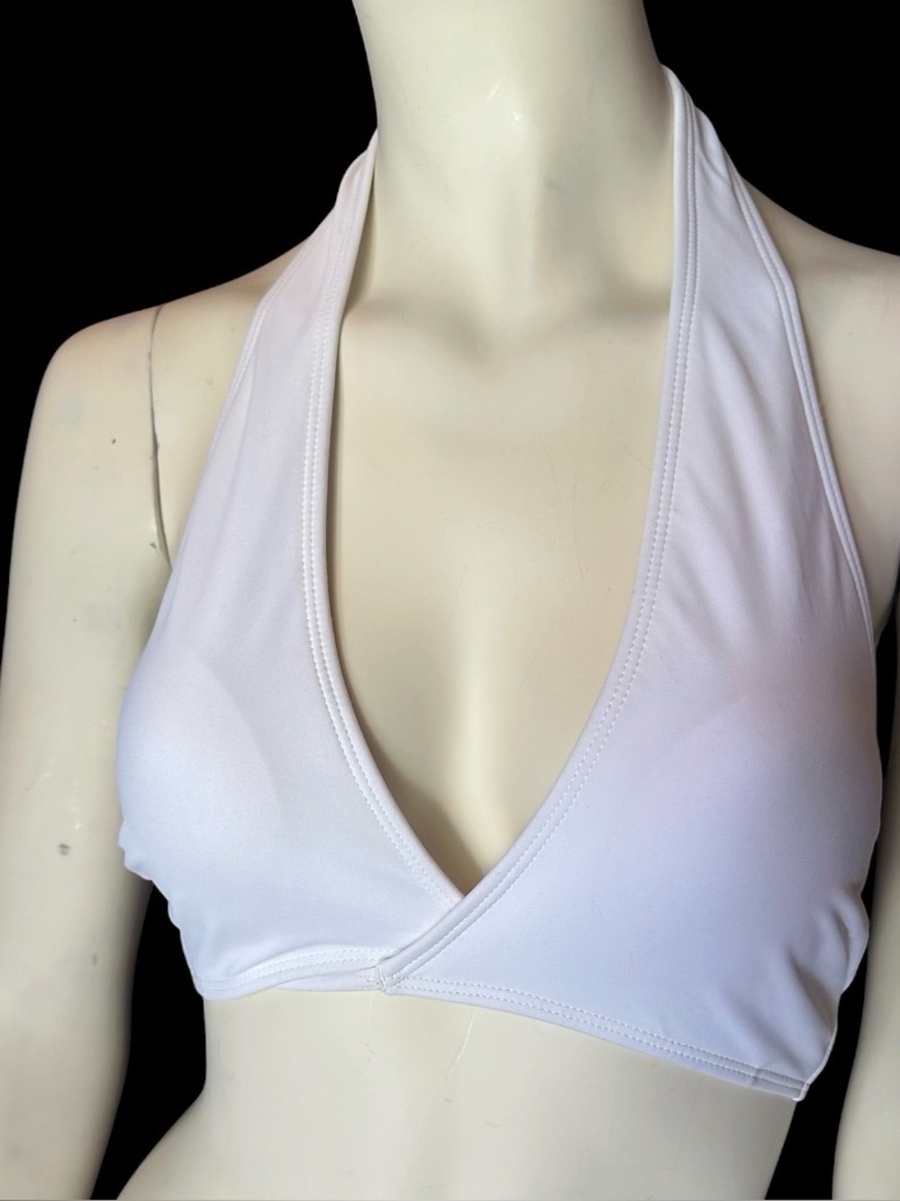 Aqua Eve Crossbody Halter Bikini Top White Small NWT